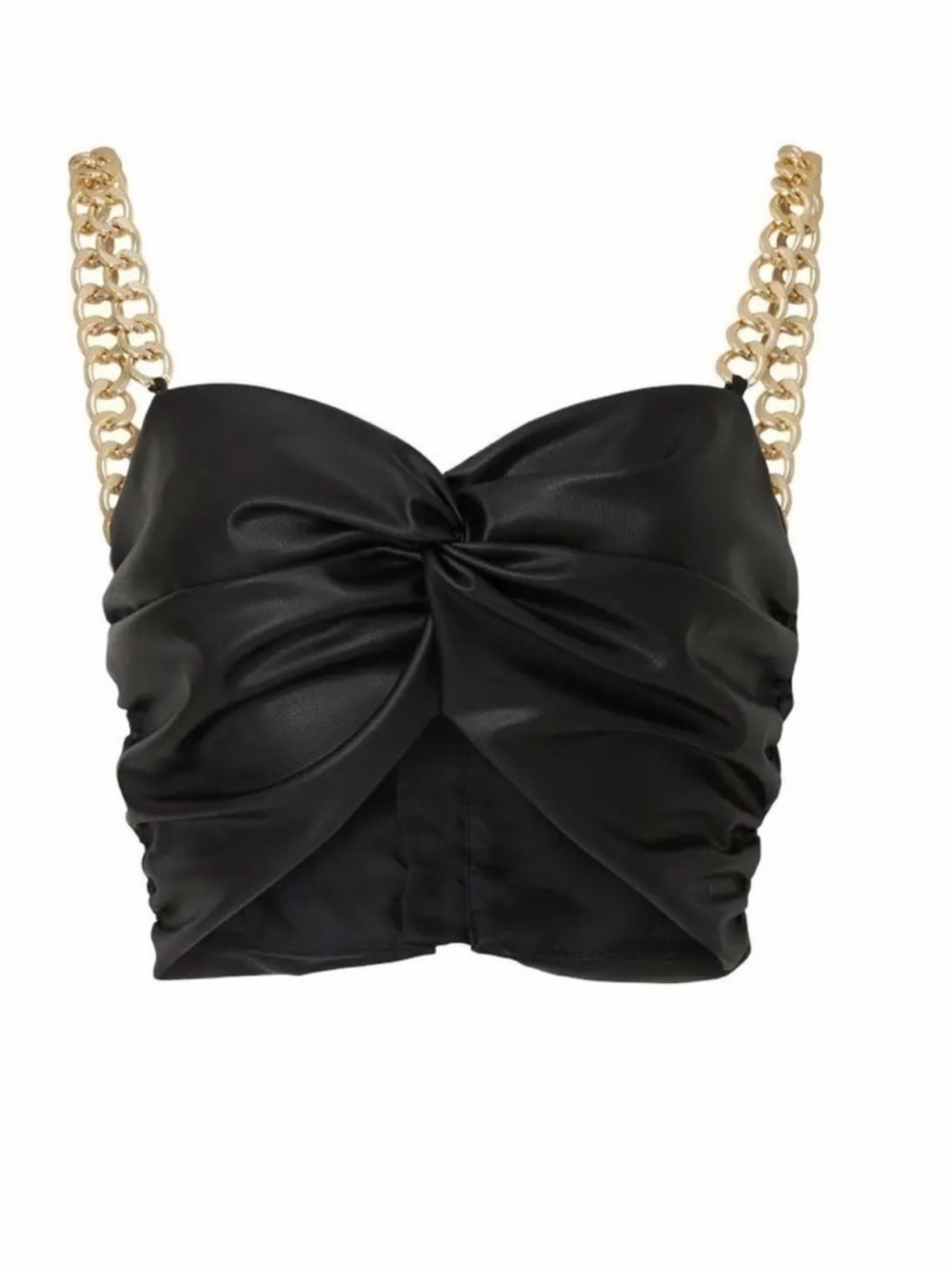 AMUR Amari Black Faux-Leather Chain-Strap Twist Crop Top size 0 Like New